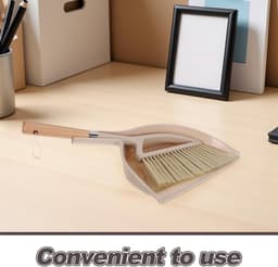 Handveger met steel - Kleine bezem - Bureau schoonmaken - Natuurlijk houten handvat - 30 cm lengte - Beige — thumbnail 5