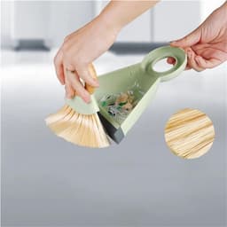 Mini stoffer en blik - Kleine bezemset - Bureau reinigen - Zachte borstelharen - 18 cm - Groen — thumbnail 4
