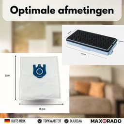 Maxorado Stofzuiger Set 16-delig - 10 zakken + 2 Hepa + Uitblaas + 2 Motor Filter - geschikt voor Miele C3, C2, S8340, S8430, S8310, S8360, S8, S5, S5211, S5210, S8460 — thumbnail 4