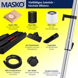 MASKO® industriële stofzuiger nat-droog roestvrij staal 2300W + stopcontact | blaasfunctie | droog en nat zuigen | Push&Clean | industriële stofzuiger met en zonder zak | zakloos - Rood — thumbnail 3