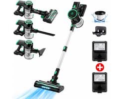 AG4100 Green Steelstofzuiger Draadloos – Stofzuiger Zonder Zak – Draadloze Stofzuiger – Extra Batterij – Tot 90 Min Stofzuigen – Kruimeldief – Dierenharen – LED Zuigmond