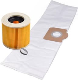 Geschikt voor KÄRCHER. VOORDEEL 2 x 10 stuks Stofzuigerzakken en Luchtafvoerfilter, Stofklasse L, voor WD3, MV3, A2200-2254, A2500-2574p, A2604-2676xptplus, A2901, A3100, Synthetisch. COVAKO Merk — thumbnail 1