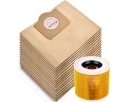1x filter en 15x stofzuigerzakken geschikt voor Karcher voor WD3 / MV3 series - stofzakken - Vervangt 6.959-130.0 - A2204 A 2201 2204 2504 SE4001