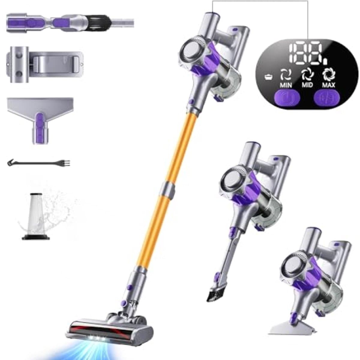 Accustofzuiger 40000 Pa/450 W, Draadloze Stofzuiger met Smart Display tot 50 min Looptijd, Automatische Modus & Anti-klitborstel voor Tapijt en Harde Vloeren — afbeelding 1