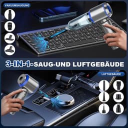 Handstofzuiger 3-in-1 - Mini stofzuiger - Auto en thuis - 18000 PA sterk - 30 min runtime - Zilverblauw — thumbnail 5