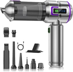 REDOM Stofzuiger met krachtige zuigkracht 16.000 Pa – Draadloze handstofzuiger – 3 standen – Zuigen, blazen, opblazen en leeglopen – LED-display – Auto en huis – Zilverpaars — thumbnail 2