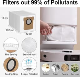 Accessoireset geschikt voor Robotstofzuiger - 21-delige set met stofzakken, filters, borstels en dweilpads voor Xiaomi X20 Plus, Dreame L10s Ultra, X10 Plus, S20 en L10 Ultra — thumbnail 5