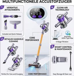 Accustofzuiger 40000 Pa – Draadloze Stofzuiger 450W met Smart Display – Tot 50 Min Looptijd – Automatische Modus & Anti-Klitborstel – Voor Tapijt en Harde Vloeren — thumbnail 2