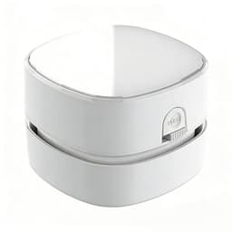 Witte compacte bureaustofzuiger gevoed met AA‑batterijen (batterijen niet inbegrepen), lange looptijd en 360° draaibare kop, bureaustof en gumresten, geschikt voor thuis, school, kantoor en als kindercadeau — thumbnail 1