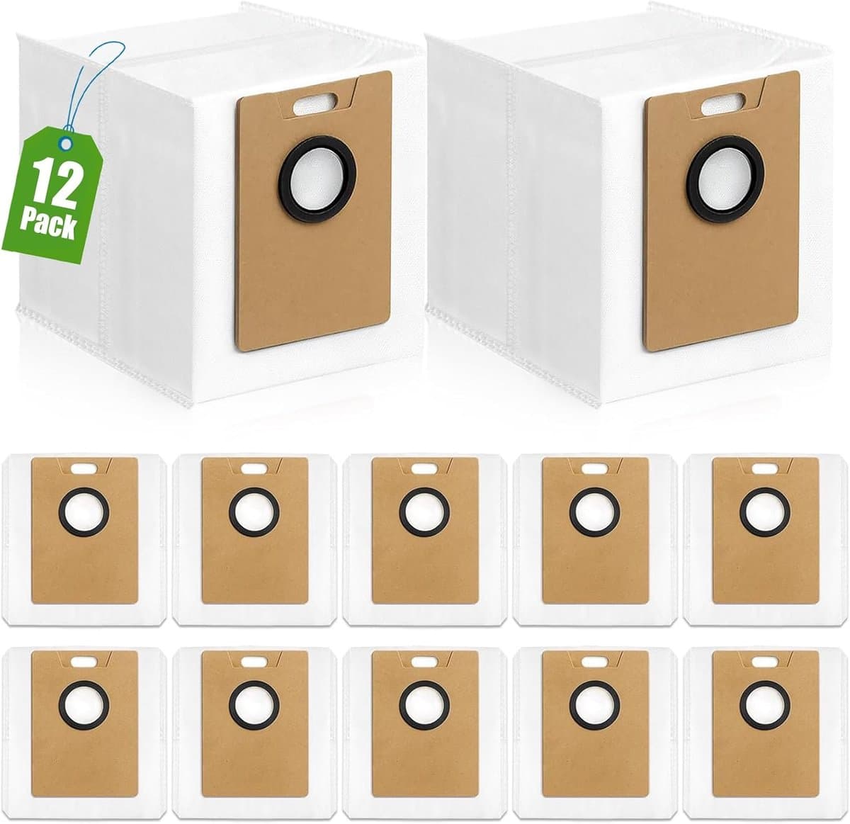 12STUKS Stofzakken reserveonderdelen - geschikt voor Tapo RV30 Max - RV30 Max Plus - RV20 Max Plus - RVA202 - grote capaciteit vliesstoffen - stofzuigerzakken - accessoires - robotstofzuiger accessoireset - reserveonderdelen — afbeelding 1