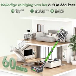 Fukstern Steelstofzuiger Draadloos - 38KPa krachtige zuigkracht - Tot 60 Min Accuduur - 4-voudig HEPA-Filtersysteem - 1,6L Stofreservoir - Anti-Klit Vloerborstel draadloze steelstofzuiger - groen — thumbnail 3