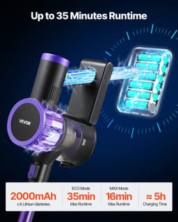 VEVOR Draadloze Stofzuiger met 25 kPa max. Zuigkracht, Oplaadbare Steelstofzuiger met Stofreservoir, Lichtgewicht Handstofzuiger met 35 Minuten Gebruiksduur voor Tapijten, Dierenharen en Harde Vloeren — thumbnail 4