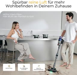 Lautux-Clenza Pro -Draadloze accu-stofzuiger 36 kPa, 3 zuigstanden, 70 min accuduur, HEPA-filter, turboborstel voor dierenharen, LED-display, wandhouder — thumbnail 4
