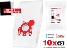 10x FJM 3D Stofzuigerzakken Geschikt voor Miele + Filter set - Hygiëne en Motor filter meegeleverd! Premium kwaliteit - Multi lagen - Anti Allergie -Geschikt voor o.a. Miele C2, C1, S6, S4, S6000, S4000, S700, S500, S300, S200 — thumbnail 1