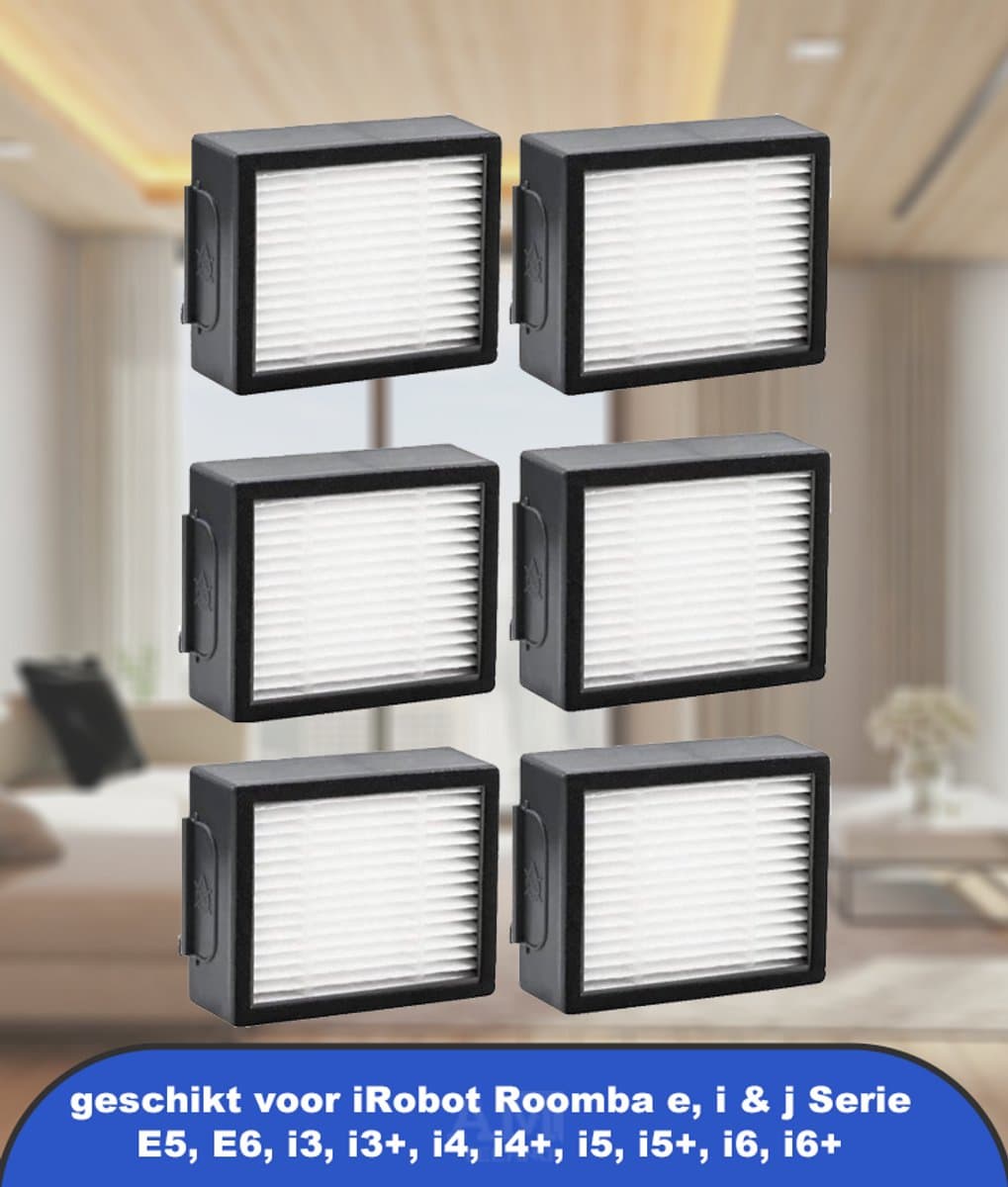 6 stuks filters vervanging geschikt voor iRobot Roomba e, i & j Serie E5, E6, i3, i3+, i4, i4+, i5, i5+, i6, i6+, robotstofzuigers — afbeelding 1