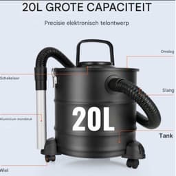 Asstofzuiger deluxe - Pelletkachel aszuiger - As stofzuiger 1200W - Met HEPA Filtersysteem - 20L Metalen Container - 16 kPa Zuigkracht — thumbnail 5
