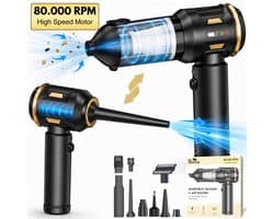 Boncy® 2-in-1 Auto Stofzuiger - 80.000 RPM - Compressed Air Duster Draadloos - Zuigen & Blazen - Mini Kruimeldief Snoerloos - 8 Opzetstukken - Kleine Kruimelzuiger - Perslucht Stofreiniger Luchtblazer - Autostofzuiger Oplaadbaar - Car Vacuum Cleaner