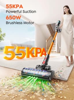 Draadloze Steelstofzuiger - Krachtige Stofzuiger - Grondig Huis Reinigen - Automatische Zuigkracht - 65 Min Werktijd - Oranje — thumbnail 3