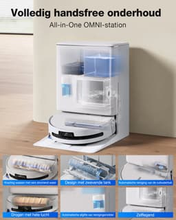 ECOVACS DEEBOT T90 OMNI – Robotstofzuiger – OZMO Roller dweil – 30.000 Pa –ZeroTangle 4.0 Anti-tangle –AIVI 3D obstakelvermijding–Zelfreinigend– Voor harde vloeren & tapijt–Wit–T80 Upgrade–1000ml Schoonmaakmiddel — thumbnail 3