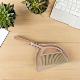 Handveger met steel - Kleine bezem - Bureau schoonmaken - Natuurlijk houten handvat - 30 cm lengte - Beige — thumbnail 4