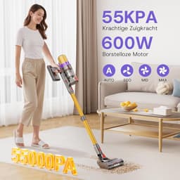 Draadloze Steelstofzuiger - Krachtige Stofzuiger - Huis Reinigen - 55KPa Zuigkracht - 80 Min Werktijd - Zwart — thumbnail 4