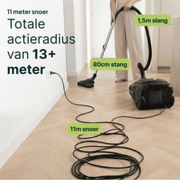 Stofzuiger met herbruikbare Zak - Snoerlengte 11 meter - Blaasfunctie – Zwart - Vivid Green — thumbnail 5