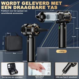 Sander Shop Draadloze Handstofzuiger, 4-in-1 Mini Auto Stofzuiger Stofblazer, 16.000 Pa Krachtige Krachtige Zuigkracht borstelloze motor, 6000mAh batterij, 1-touch leegmaken, EVA-tas, voor auto/thuis Zwart — thumbnail 3