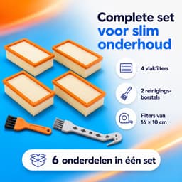 JustValue Vlakfilterset 4 Stuks - Geschikt voor Kärcher WD4/WD5/WD6 en MV4/MV5/MV6 - Met 2 Reinigingsborstels — thumbnail 5