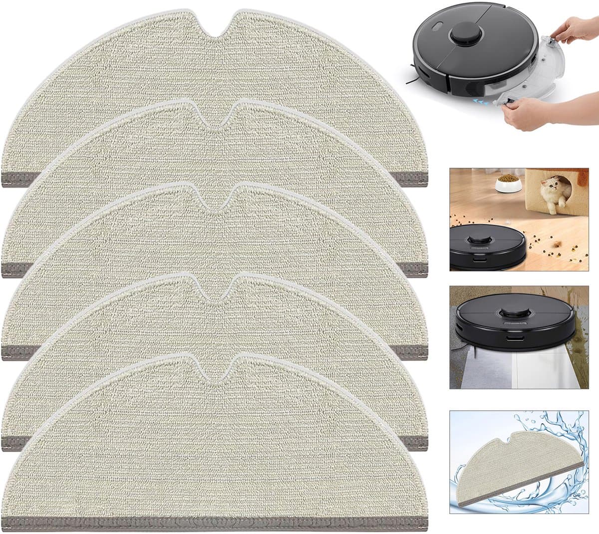 Set van 5 dweilpads voor Xiaomi Roborock S4/S5/S50/S51/S55/S5 Max, S6 Pure/S6 Max/S6 MaxV, Q8 Max/Q8 Max+, Q5 Pro/Q5 Pro+, Q7/Q7+/Q7 Max/Q7 Max+ stofzuigers - Vervangingsset dweilpads — afbeelding 1