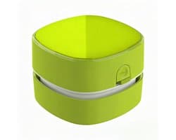Groene compacte bureaustofzuiger met AA‑batterijvoeding (zonder batterijen), lange looptijd en 360° draaibare reinigingskop, bureaustof en gumresten, geschikt voor thuis, school, kantoor en als origineel kindercadeau