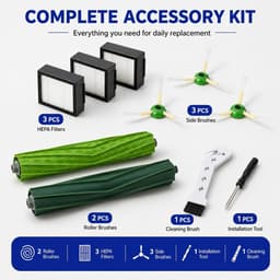 Geschikt voor accessoires voor iRobot Roomba i7 i7+ i3 E5 i3+ i4 i6 i6+ i8 i8+ robotstofzuigers – Compatibel met i7 i8 i6 i5 i4 i3 i1 E5 E6 J5 J6 J7 J8 J9 Plus – 3 HEPA Filters – 3 Zijborstels – 2 Rubberen Hoofdborstels – Vervangende Onderdelen Set — thumbnail 2
