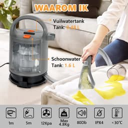 Tapijtreiniger - Bank Reiniger - Spray/Scrub/Zuigfunctie - 400W - Nat & Droog - Vlekken reiniger - Schoonmaak — thumbnail 3