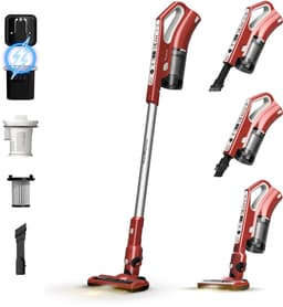 TurboTronic VS280 Cyclonic - 2-in-1 draadloze Steelstofzuiger met kruimeldief – hoge zuigkracht - 2 snelheden - 2200 mAH accu - 180W - extra accessoires - Rood — thumbnail 1