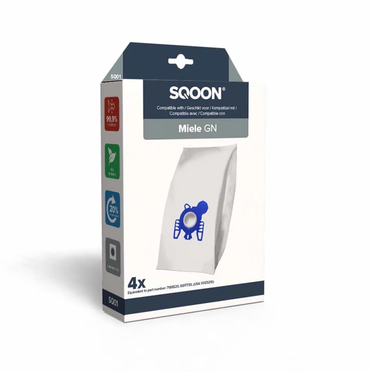 SQOON® Stofzuigerzakken Geschikt voor Miele GN Series – Vervangt Model 9917730 – High Filtration voor Optimale Stofopname - (SQ01) - 4 Stuks — afbeelding 1