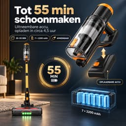 VOLOSON DSV112A draadloze steelstofzuiger - 50 kPa - 550 W - tot 65 min - touchscreen - goud — thumbnail 2