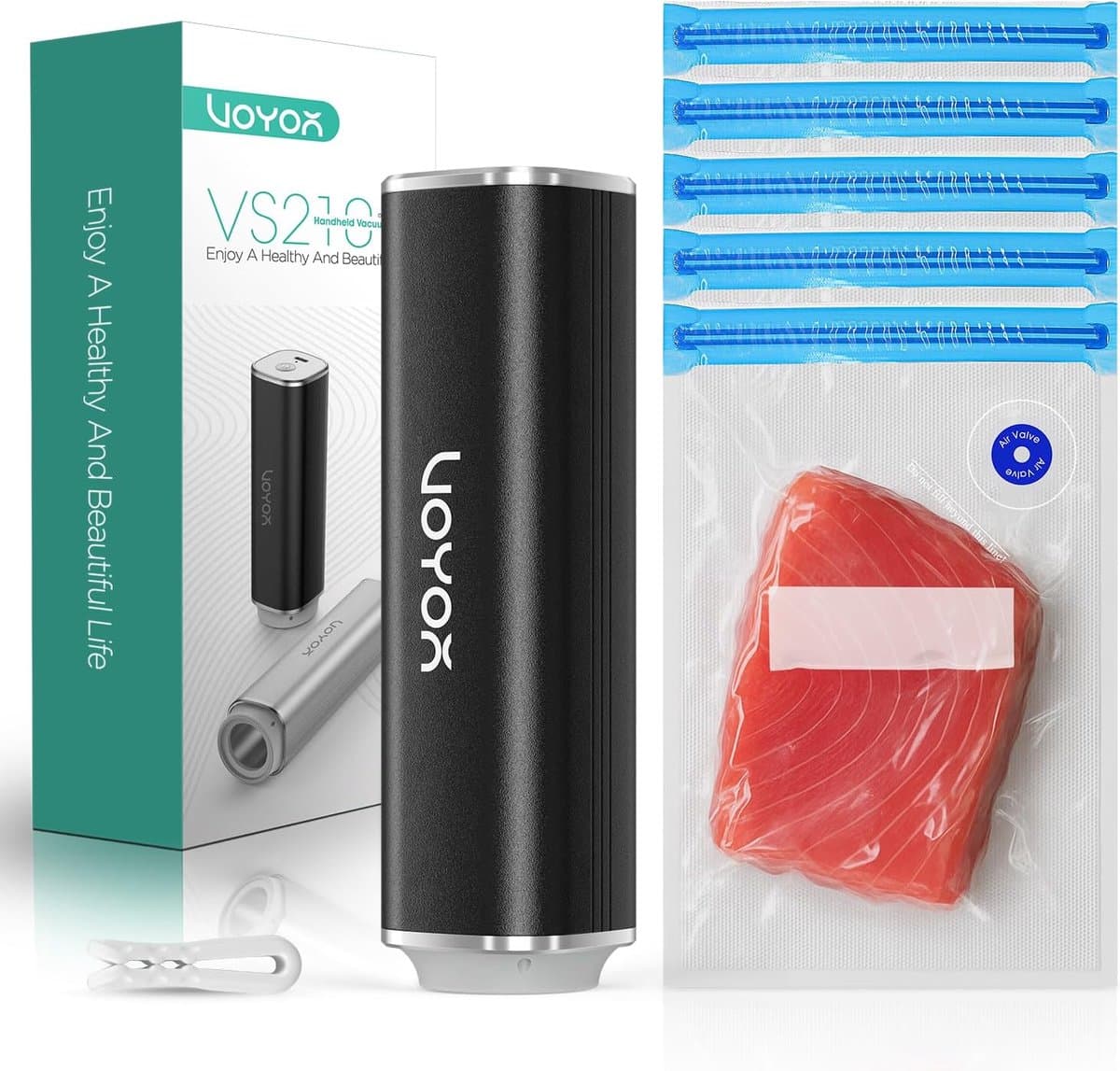 VOYOR Portable Food Vacuum Machine Rechargeable with 5 Bags - USB-C Rechargeable Vacuum Pump, Powerful Suction 60 kPa - ShopVlot — afbeelding 1