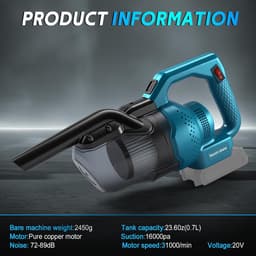 Compatibel met Makita 18 V accu, 16 kPa, 4-in-1 multifunctionele stofzuiger, vloerzuigmond, 0,7 l stofreservoir, voor thuis en auto, dierenharen (zonder batterij) — thumbnail 3