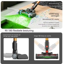 Steelstofzuiger Draadloos-Accu Stofzuiger-50 kPa Zuigkracht-60 Min Gebruiksduur-LED Display-HEPA Filter-Anti-Klit Borstel-Voor Tapijt Dierenharen Auto-1,5 L-Goud — thumbnail 2