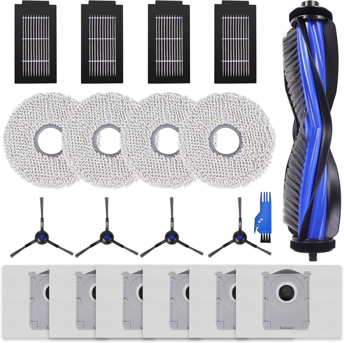 Accessoires gescht voor Ecovacs Deebot T50 Pro Omni/T50 Omni-stofzuiger, 1 hoofdborstel, 4 reinigingsdoeken, 4 zijborstels, 4 HEPA-filters, 6 stofzakken, 1 reinigingsgereedschap — afbeelding 1
