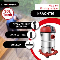 STAHLMANN VAC3300 industriestofzuiger nat en droog; 30L tank, geïntegreerd stopcontact, krachtig 3300W, met en zonder zak, blaasfunctie, machineaansluiting, professioneel apparaat, industriële stofzuiger — thumbnail 2