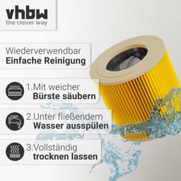 vhbw geplooid filter compatibel met Kärcher WD 3 V-17, WD 3 S V-4, WD 3 V-4, WD 3 V-20 stofzuigers - cartridgefilter geel, wasbaar — thumbnail 1