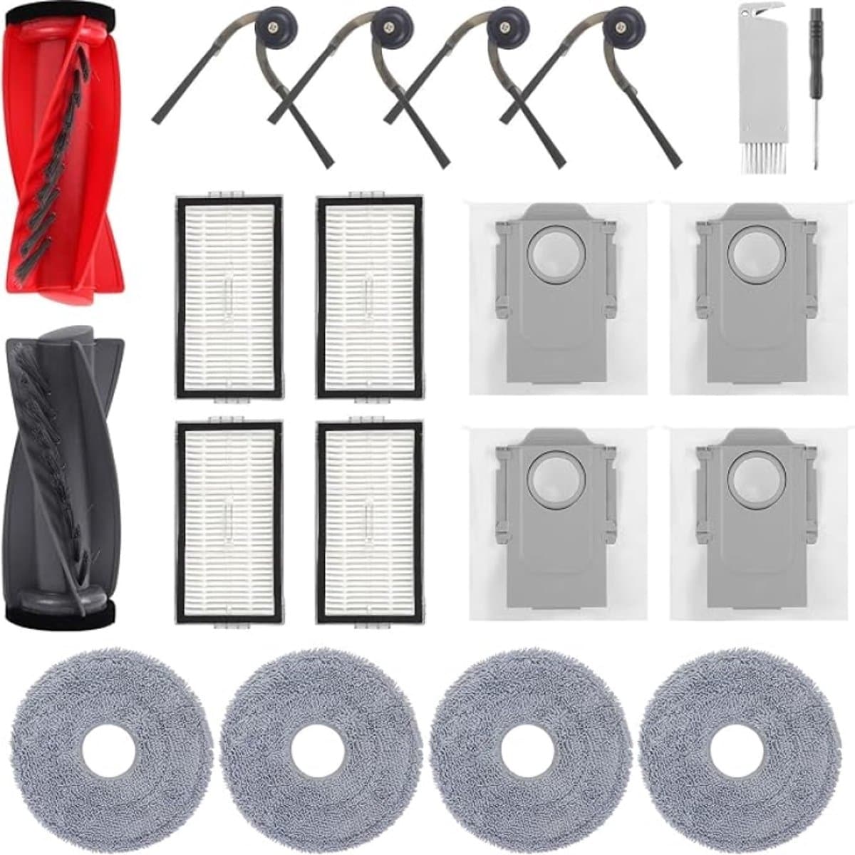 Vervangende accessoireset voor Roborock Saros 10R, Saros 20, Qrevo Edge 2, Qrevo CurvX, Qrevo Curv 2 Pro robotstofzuiger – 1 hoofdborstel, 4 zijborstels, 4 HEPA-filters, 4 doeken, 4 stofzakken — afbeelding 1