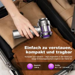 Stofzuiger draadloos - 4-in-1 Auto Stofzuiger -Kruimeldief - 1-knops zelflediging -16KPa - Oplaadbaar Handstofzuiger- Mini stofzuiger, ideaal voor dierenharen en auto-onderhoud - Zilver — thumbnail 4