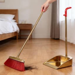 Bezem Stofblik Set - Huishoudelijke Reiniging - Vloeren Schoonmaken - Staande Stofpan - 94 cm Hoogte - Goudkleurig — thumbnail 4