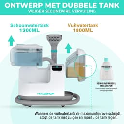 Stofzuiger met stoomfunctie en tapijtreiniger - 3-in-1 reiniger met heet water (60°C) en stoom (100°C) - Dubbele tank (1,8L schoon / 1,3L vuil) - Voor tapijt, bank, auto en vloeren - Inclusief reinigingsmiddel — thumbnail 5