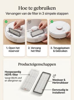 Set van 2 - Vervangend HEPA Filter Geschikt voor Xiaomi Mi Robot / Roborock S5 / T6 / T7 - Robotstofzuiger Accessoires — thumbnail 2