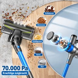 Sellino Stofzuiger - Draadloze Steelstofzuiger - Handstofzuiger - 400W - 4 Reinigingsstanden - Krachtige Zuigkracht - Blauw — thumbnail 3