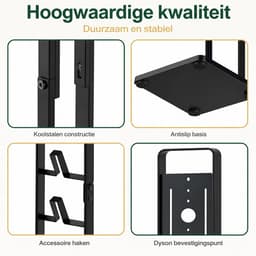 Vloerstandaard voor Steelstofzuiger - Universele Stofzuigerhouder - Vrijstaande Opbergstandaard zonder Boren - Verplaatsbare Houder van Koolstofstaal - Multifunctionele Steelstofzuigerstandaard - Zwart — thumbnail 3