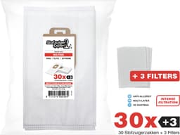 30x Stofzuigerzakken geschikt voor Nilfisk King / Extreme + 3 Filters - Duurzaam Karton Zonder Plastic - 3D Stofzakken + 3 Hygiëne filters - Premium kwaliteit - Multi lagen - Anti Allergie - Geschikt voor o.a. King, Extreme, Power en Elite Series — thumbnail 2