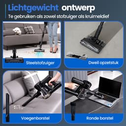 Steelstofzuiger G100M - 350W - Steelstofzuiger met Dweilfunctie - Steelstofzuiger Draadloos - 9-delige set met Buigbare Steel - 35kPa - Kruimeldief - Zwart - Saaf — thumbnail 4